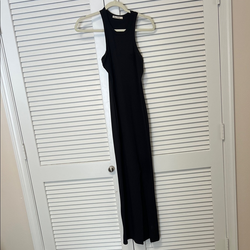 Black Ribbed Maxi Dress with Slit